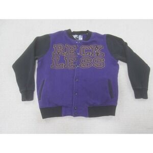 Young &‎ Reckless Jacket Mens Large Purple Black Varsity Snap Button Graphic